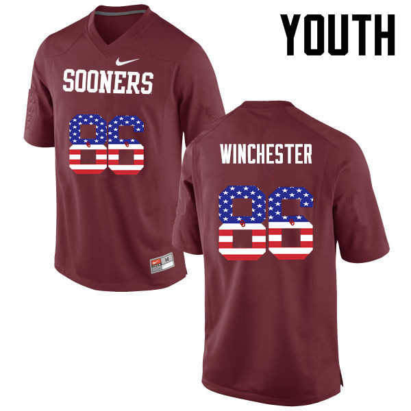 Youth Oklahoma Sooners #86 James Winchester College Football USA Flag Fashion Jerseys-Crimson